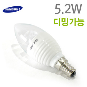삼성 LED 촛대구 5.2W/E14/디밍가능/밝기조절/LED캔들전구/LED고추구/LED가정용전구/샹들리에전구/LED램프/LED조명/인테리어전구